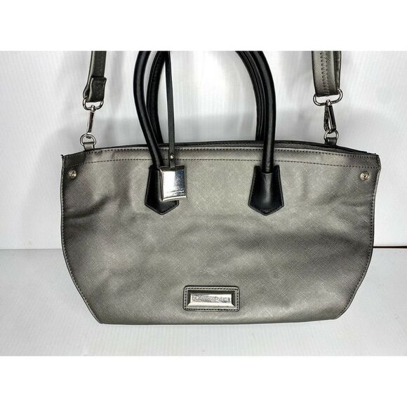 Catherine Malandrino Leather Purse Handbag Satchel Tote Hand Shoulder Bag Silver - Picture 3 of 10